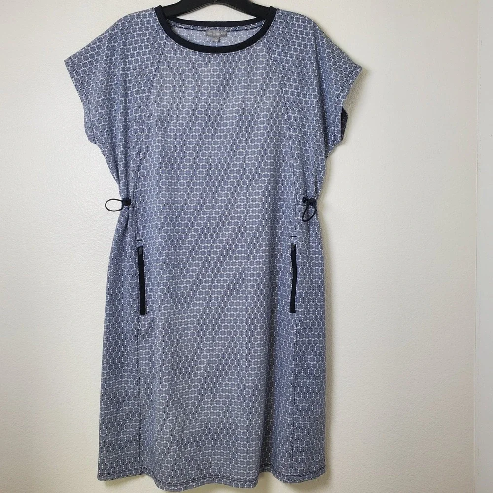 Talbots Blue Cinch Waist Active Shift Dress with Zip Pockets UPF50 Medium Petite